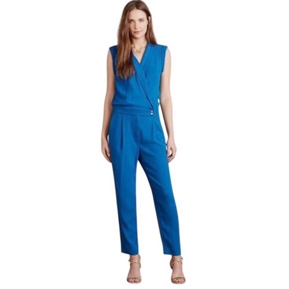Anthropologie Elevenses Chanteuse Jumpsuit Royal Blue Sleeveless V Neck Size 8